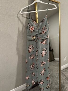 Three Hearts Sage Green Floral Tie-Front Midi Dress